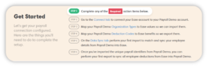 The six steps to complete the payroll connection through Simple Setup: Payroll. 