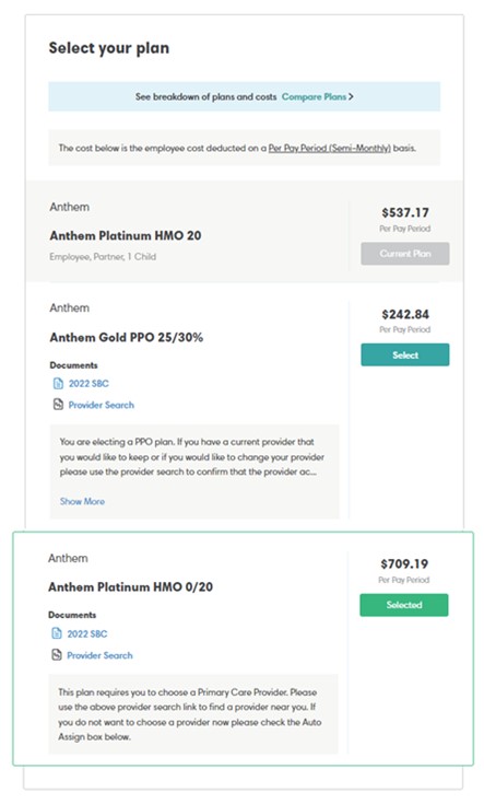 Plan comparison standard screengrab